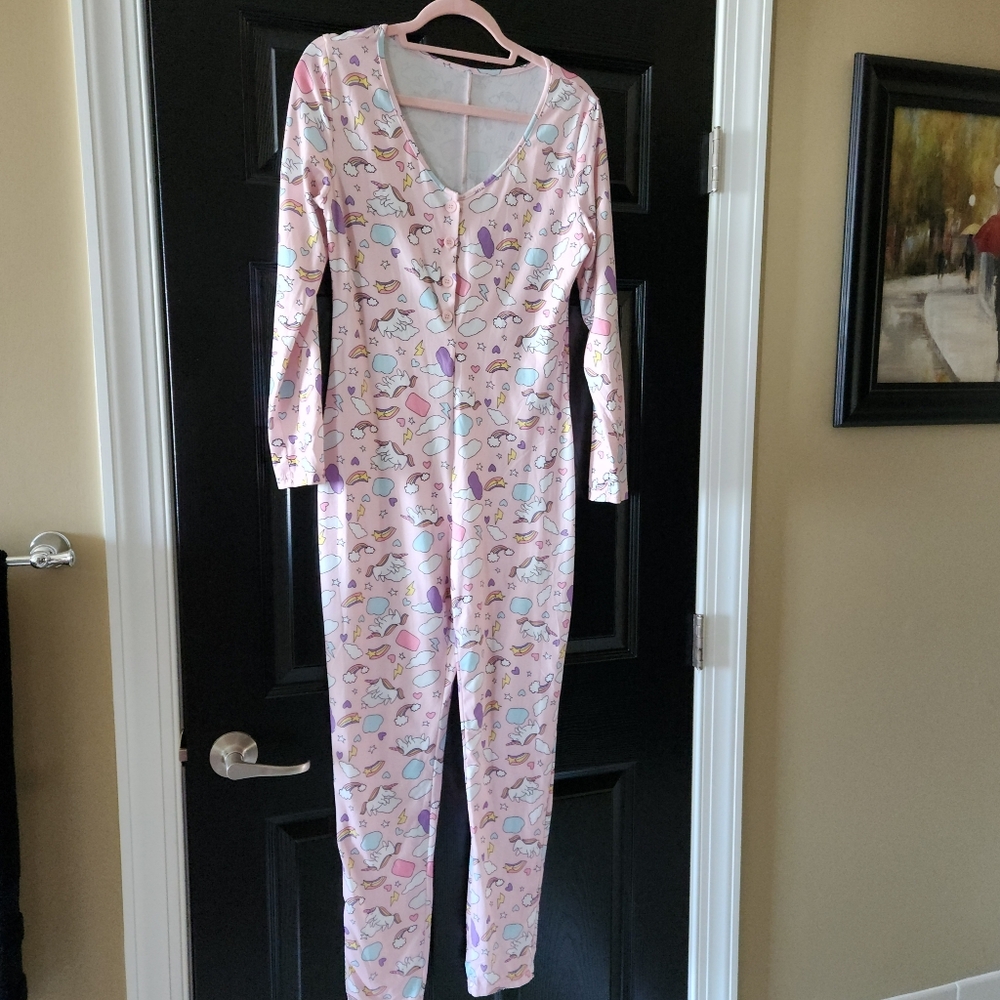 Fashion Nova Miss Unicorn PJ Long Sleeve Romper Onesie Pink Plus Size L - Picture 4 of 13
